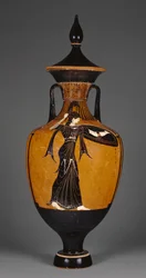 Panathenaic prize amphora with lid and figure of Athena, 363-2 BC